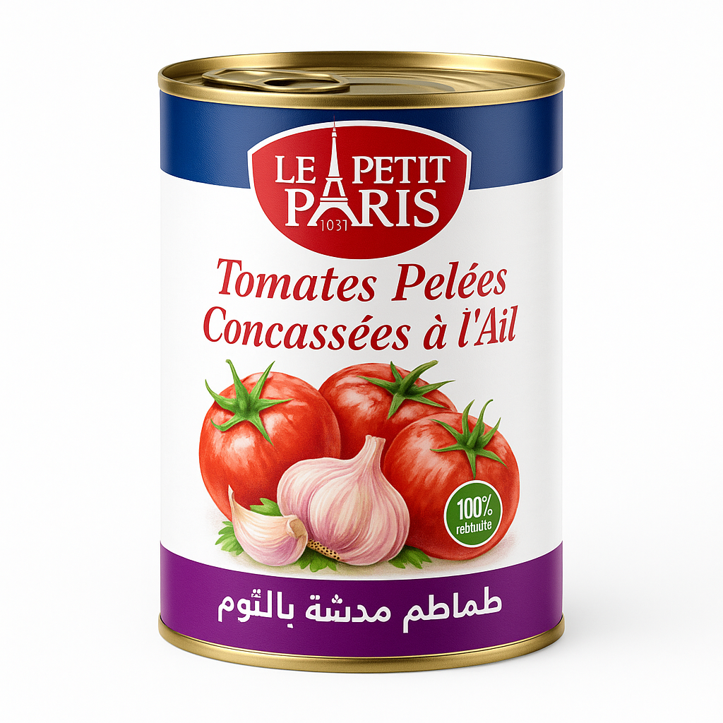 Tomates Pelées Concassées à l'Ail Le Petit Paris – 400g | Crushed Peeled Tomatoes with Garlic Le Petit Paris – 400g