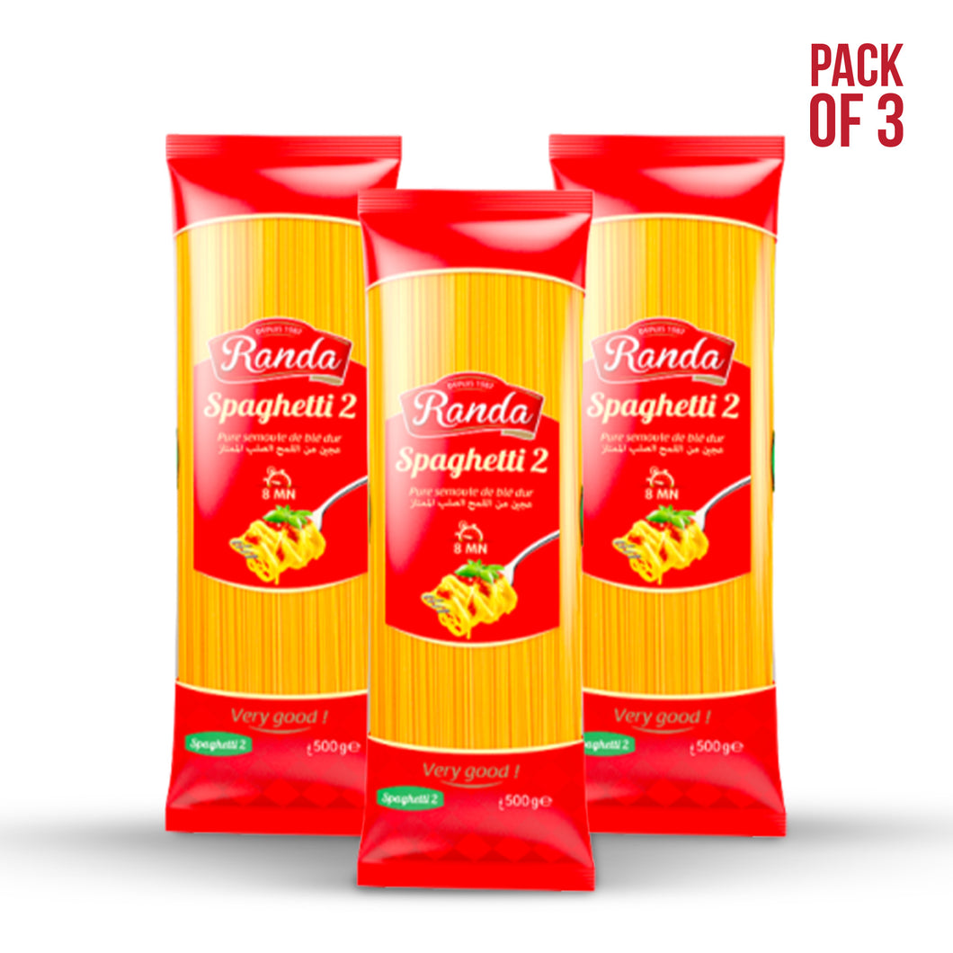 3 x Spaghetti 2 Randa – Semoule de Blé Dur 500g | 3 x Randa Spaghetti 2 – Pure Durum Wheat Pasta 500g