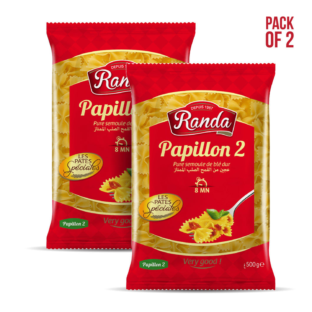 2 x Papillon 2 Randa – Pâtes Tunisiennes en Semoule de Blé Dur 500g | 2 x Randa Bowtie Pasta – Pure Durum Wheat Tunisian Pasta 500g