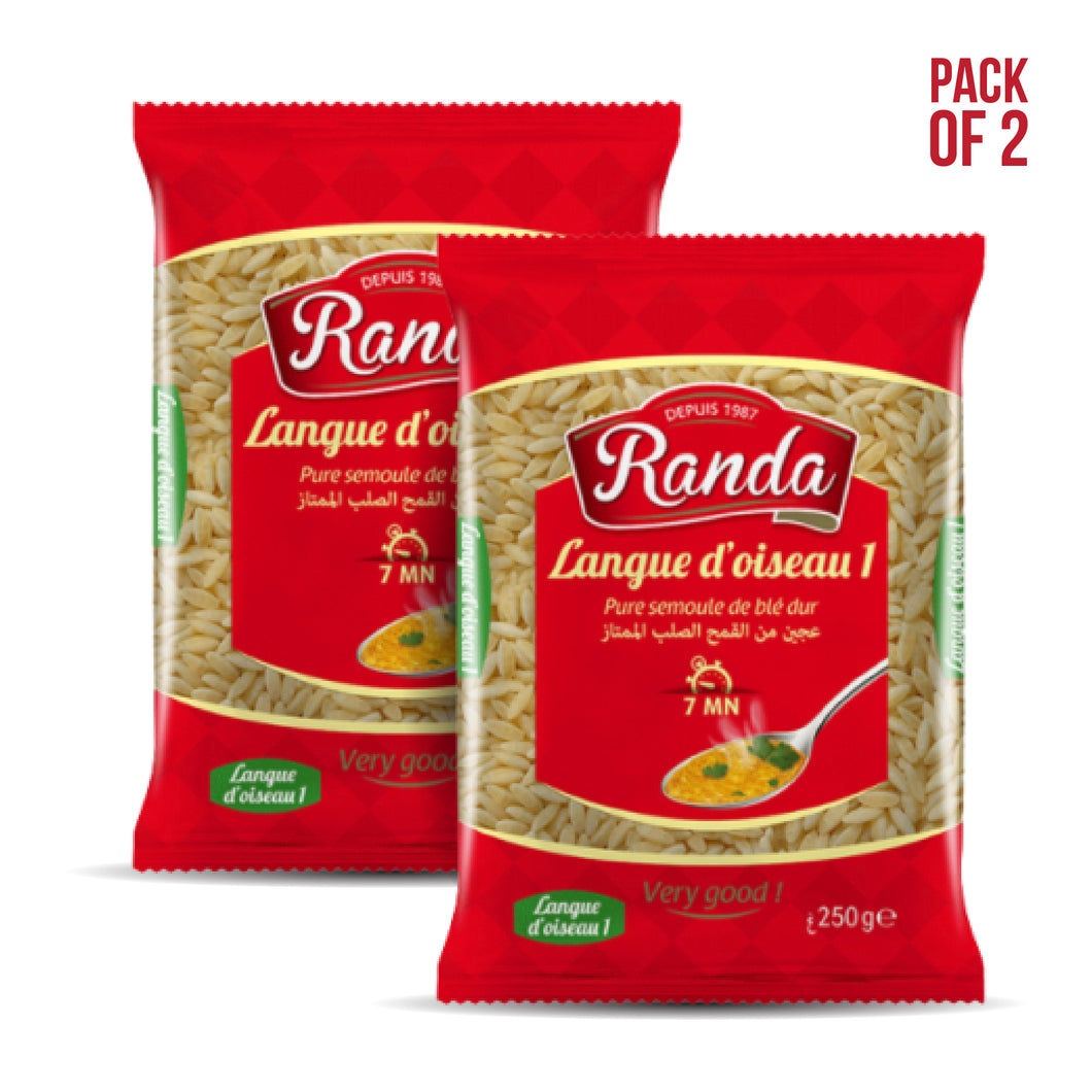 2 x Langue d’Oiseau Randa – Semoule de Blé Dur 500g | 2 x Randa Bird Tongue Pasta – Pure Durum Wheat 500g